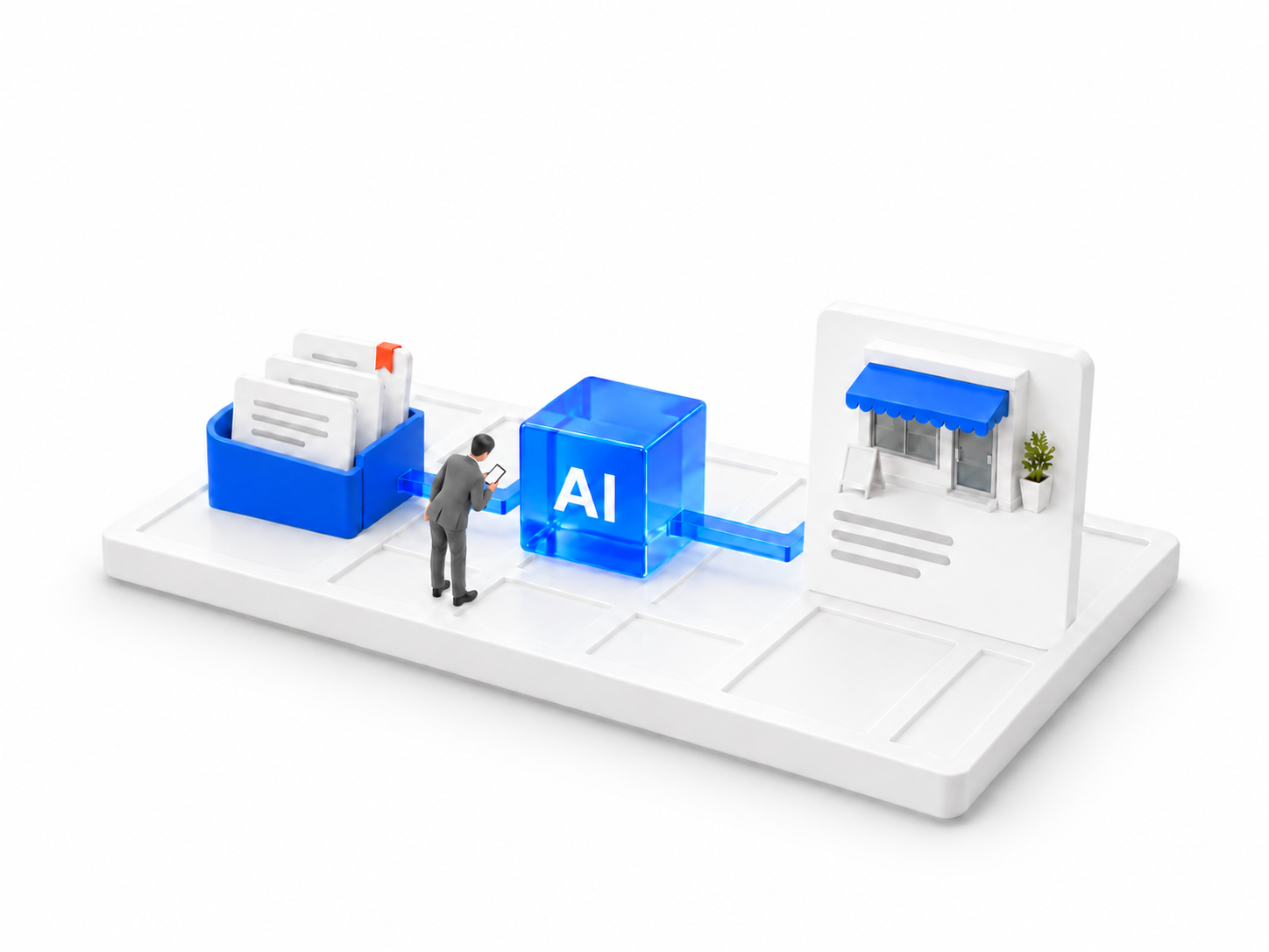 ファイル側のお客様がAIを見て店舗を知る流れのジオラマ